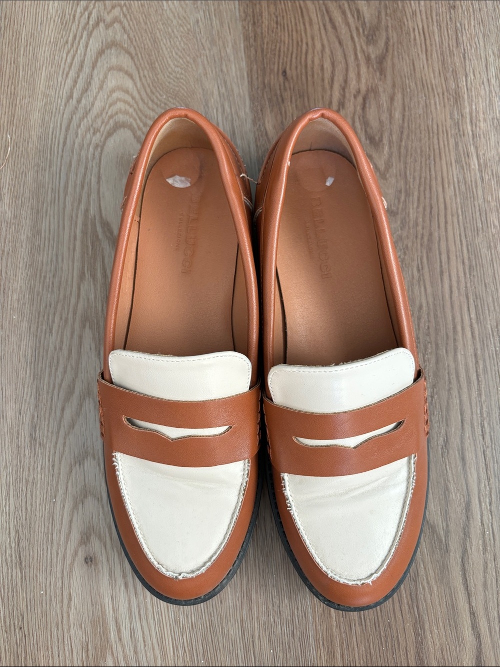 Two-Tone Tan and Cream Penny Loafers - Picture 2 of 6